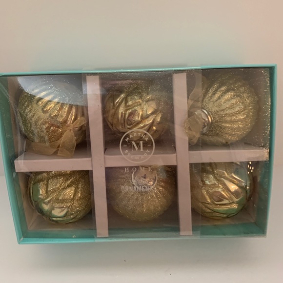 Martha Stewart Christmas Ornaments Glass 6 Gold Glitter Christmas Ornaments - Picture 1 of 9